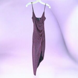 Windsor Small Burgundy Metallic Glitter Asymmetrical Crossover Dress Cocktail